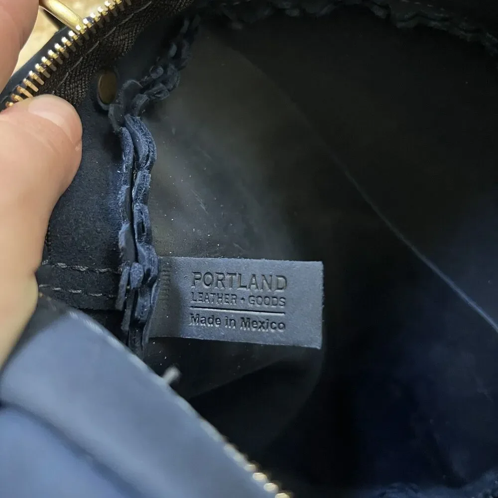 Portland Leather Goods Indigo Blue Circle Leather Crossbody Bag